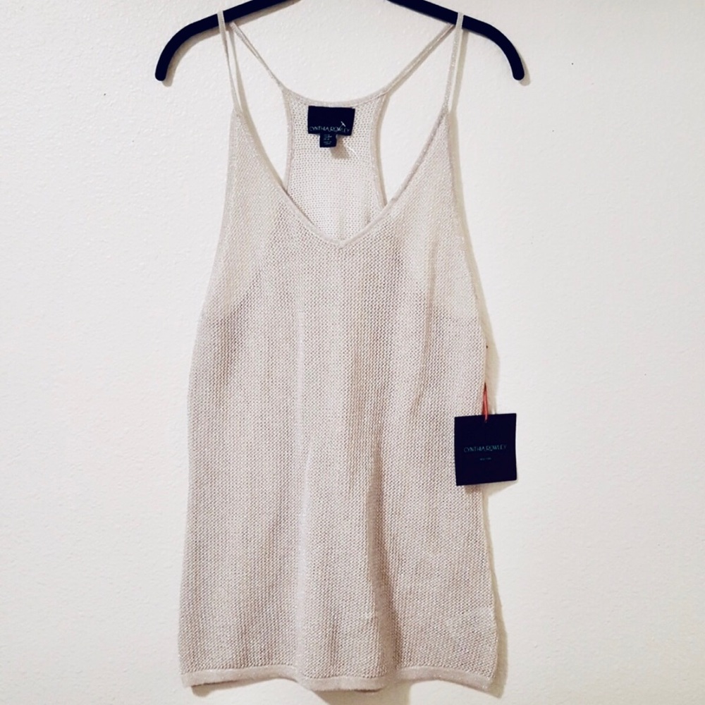 Cynthia Rowley sheer metallic fine knit tank M NWT
